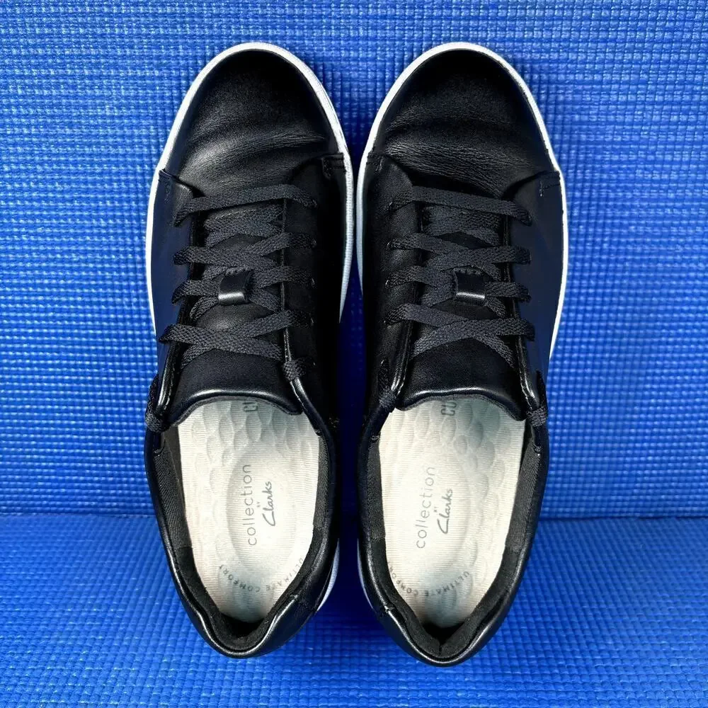 🔴 CLARKS PAWLEY SPRINGS Women`s Size 7 Black White Leather Comfort Shoes 13291